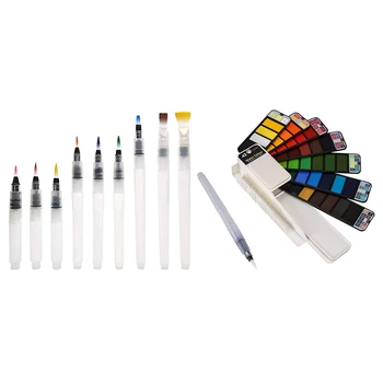 

42 Colors Pigment Paints Set Solid Watercolor with Waterbrush & 9 Pcs Watercolor Brush Pens Set,Watercolor Pens Brush
