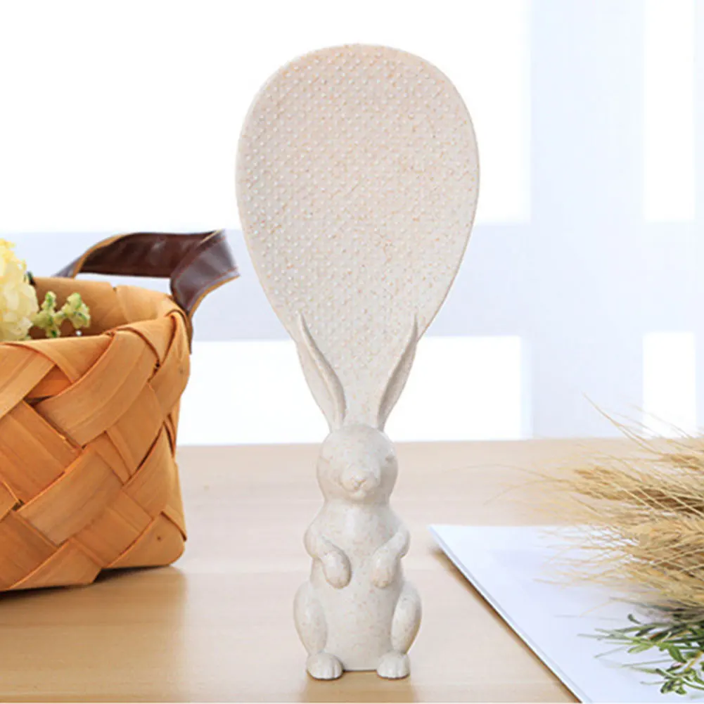 Beige Совок для риса, жаростойкая Пшеничная солома, для детей, для взрослых, Свободная Домашняя, милая, с кроликом, антипригарная, легко чистится, Толстая ручка, универсальная - Цвет: Beige