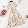 Vintage Floral Print Long Dress Women Elastic Waist Boho Short Sleeve Ruffle Chiffon Dress 2022 Sexy V Neck Party Dresses Robe ► Photo 2/6