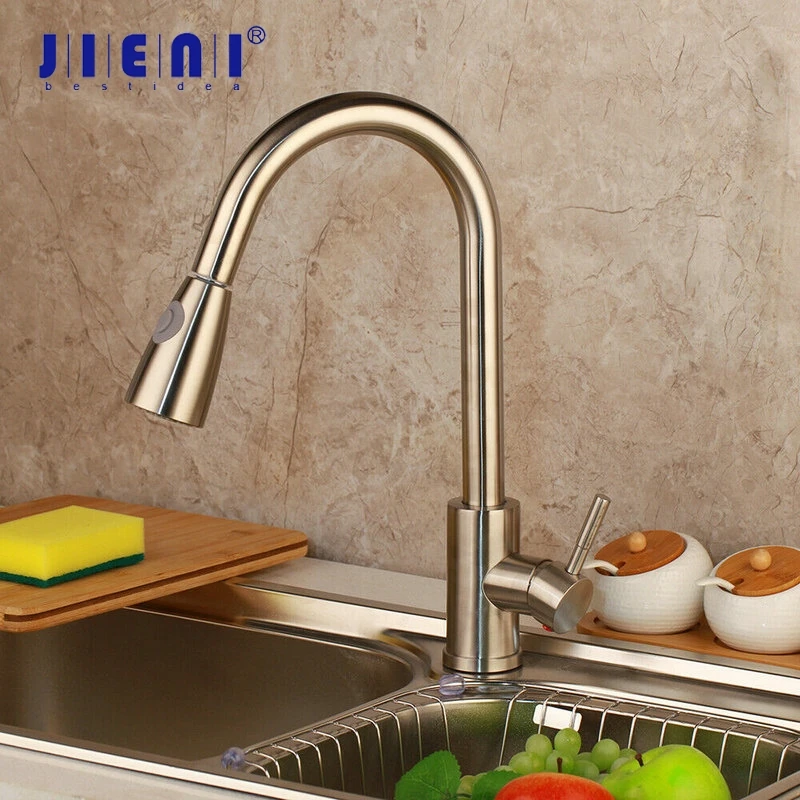

JIENI Nickel Brushed Mixer Kitchen Faucet Pull Out Stream Spray Solid Brass Kitchen Faucet Mixer Tap 1 Hand Basin Sink Tap Mixer