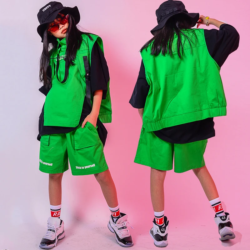 

Children'S Day Boys Hip Hop Dance Costumes For Kids New Green Hiphop Jazz Outfits Stage Performance Clothes Street Wear DQS4398