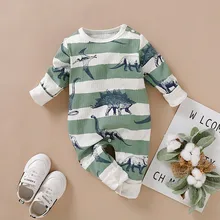 Одежда для новорожденных, комбинезон в полоску с динозавром, детский зимний комбинезон на кнопках, комбинезоны с длинными рукавами для новорожденных, Bebek Tulum# G30