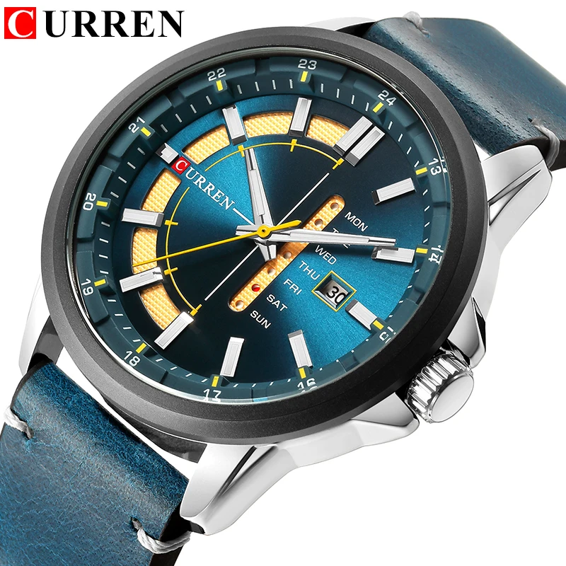 

Mens Watches CURREN Fashion&Casual Simple Quartz Wristwatch Leather Strap Watch Display Date and Week Clock Relogio Masculino