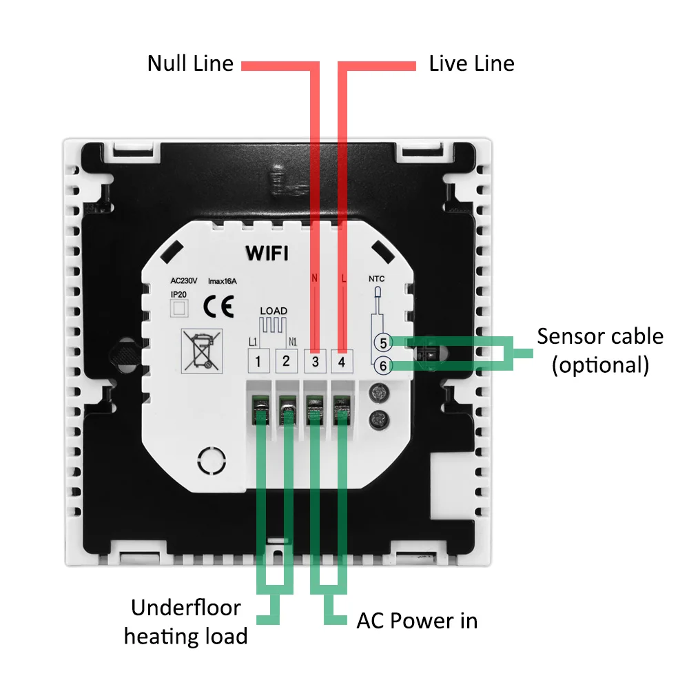 Еженедельный программируемый термостат для теплого пола с сенсорным ЖК-экраном комнатный регулятор температуры термостат с белой подсветкой IP20