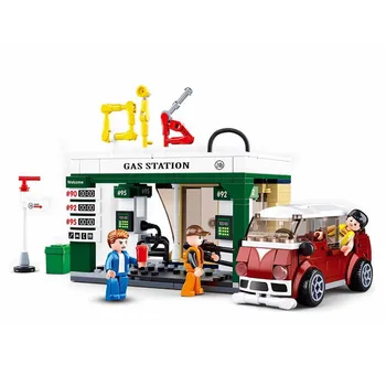 

0759B Simulated City Car Gas Station Children's Puzzle Assembled Plastic Building Block Toys