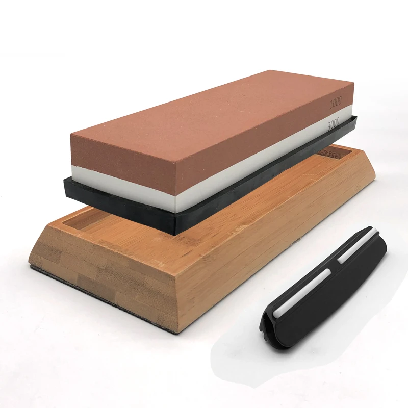 3pcs 240-8000#grit sharpening stone set whetstone angle guide white alundum Double-side professional sharpener bamboo base | Дом и сад