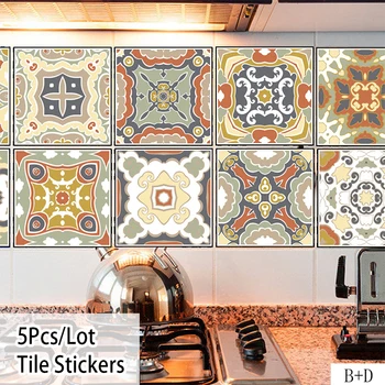 

Self-adhensive Material Thickened Tile Stickers Bathroom Kitchen Waterproof Oil Proof European Retro Style Tile Wall Stickers