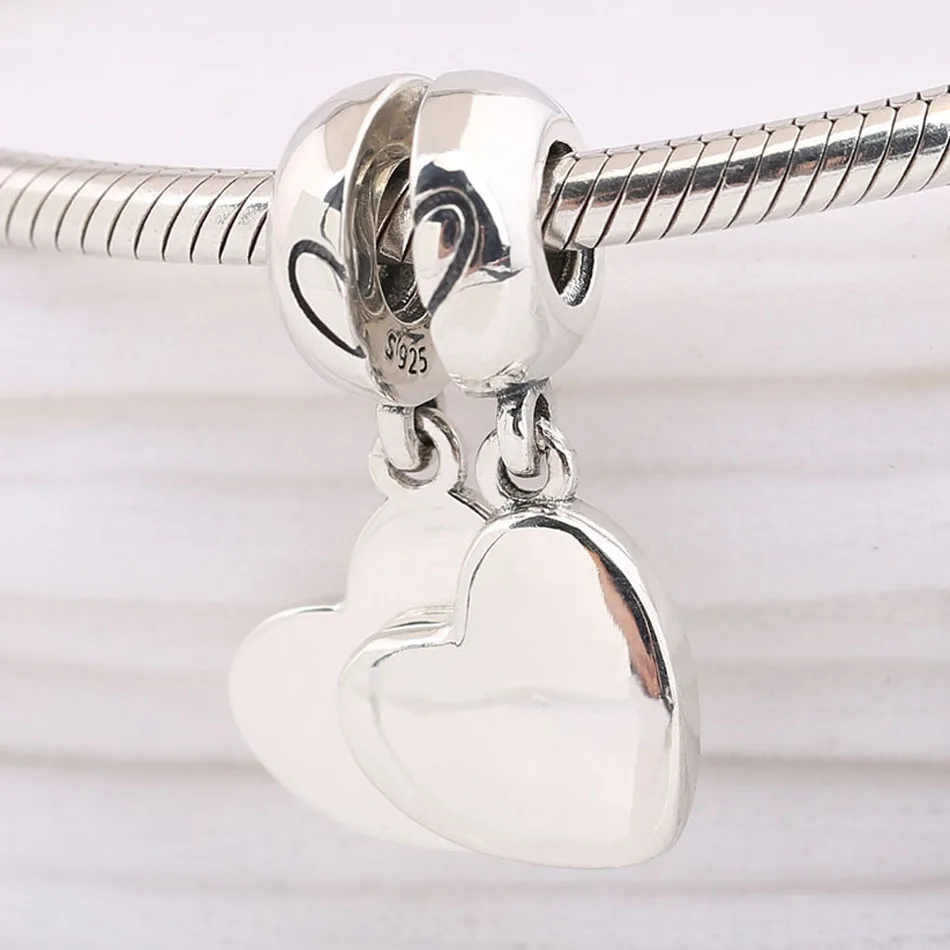 

Authentic 925 Silver Pendant Enamel Two-part Mother & Son Love Heart Dangle Charm fit Pandora Bracelet Bangle DIY Jewelry