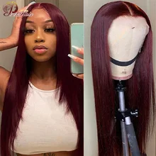

Burgundy Lace Front Wigs For Women Transparent Brazilian Straight Lace Front Human Hair Wigs 99J Red Colored Human Hair Wig Remy