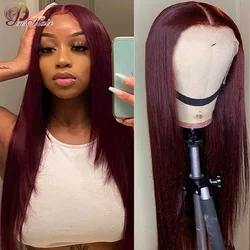 Burgundy Lace Front Wigs For Women Transparent Brazilian Straight Lace Front Human Hair Wigs 99J Red Colored Human Hair Wig Remy