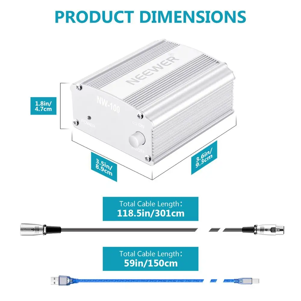 Neewer 1-канальный 48V USB Phantom Питание 5 футов USB кабель XLR Сделано в Китае для XLR 3Pin микрофонный кабель для любого конденсаторный микрофон