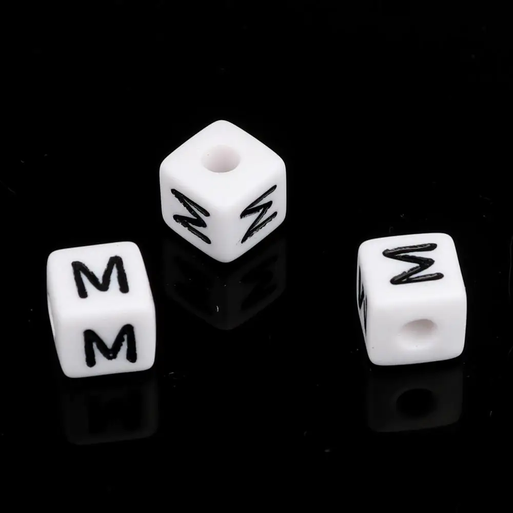 

DoreenBeads Acrylic Spacer Beads Square Black & White Initial Capital Letter Pattern Enamel DIY Charms About 10 x 10mm, 100 PCs