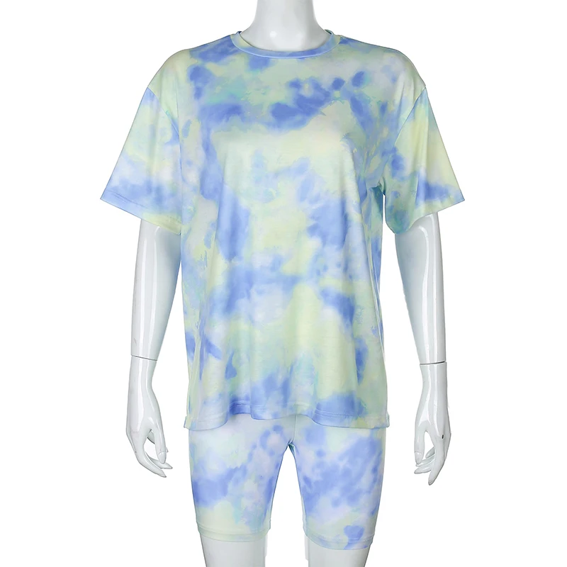 Darlingaga Casual Tie Dye Two Piece Set Women Tracksuit Fashion Summer Top and Biker Shorts Matching Sets Outfits Sportswear New
