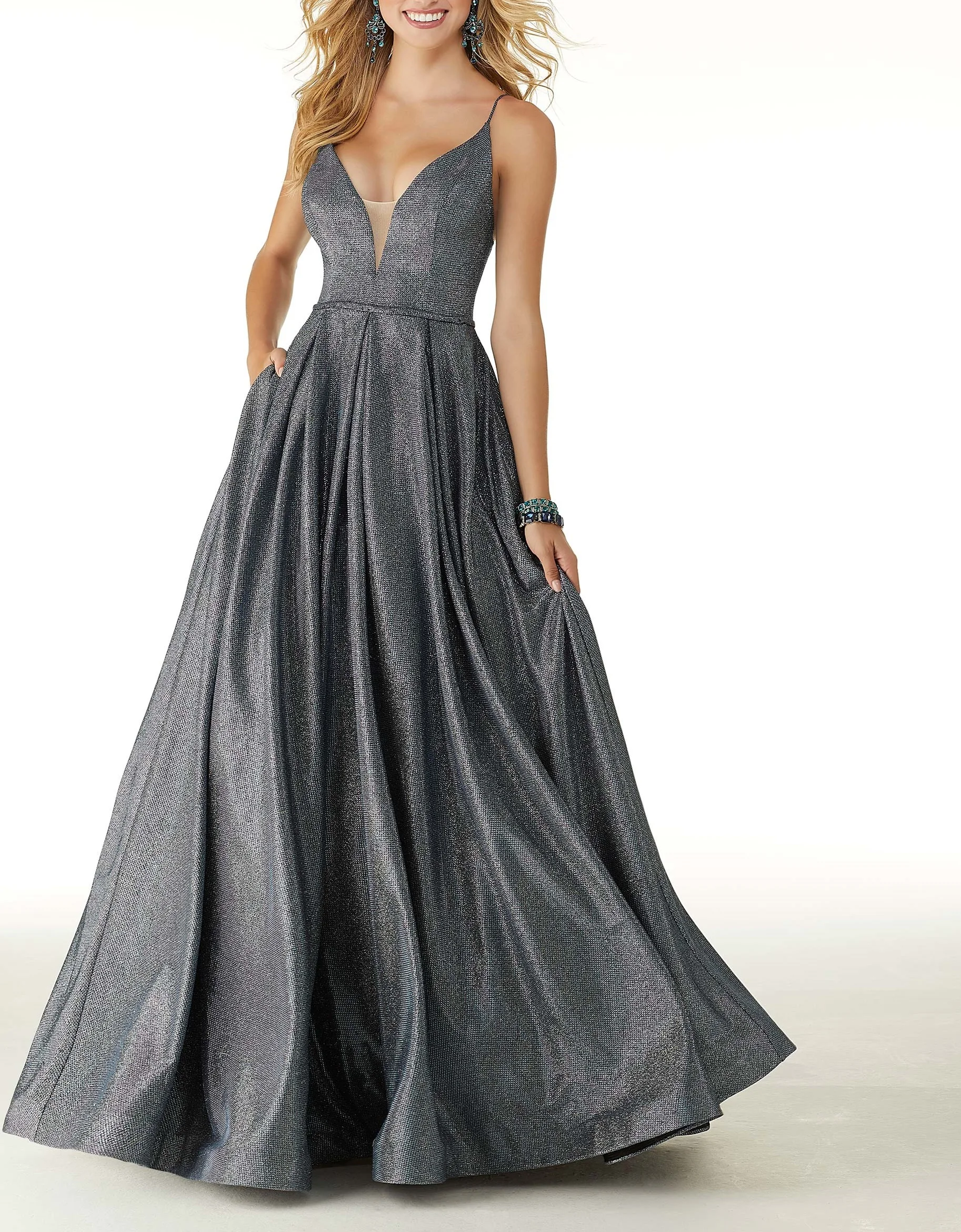 

Robe De Soiree Sparkle Evening Dresses Long A-Line V-Neck Sleeveless Formal Dresses Women Elegant Gowns