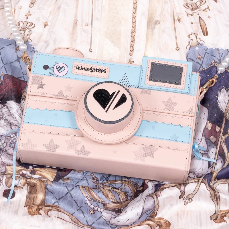 

Milk tea bear * original star embroidery camera concave cross-body bag pearl chain mobile phone bag little woman shoulder bag