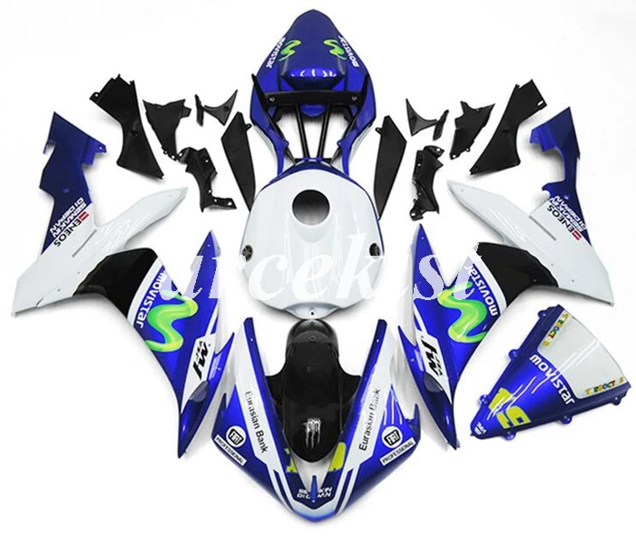 Литьевая Форма ABS полный бак крышка обтекатели комплект подходит для YAMAHA YZF-R1 2004 2005 2006 r1 04 05 06 Комплект кузова синий белый