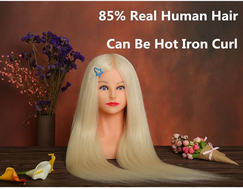 

24" 85% Blonde Human Hair mannequin head hairstyles Practice Training Heads For Hairdresser Dolls Head Training Head