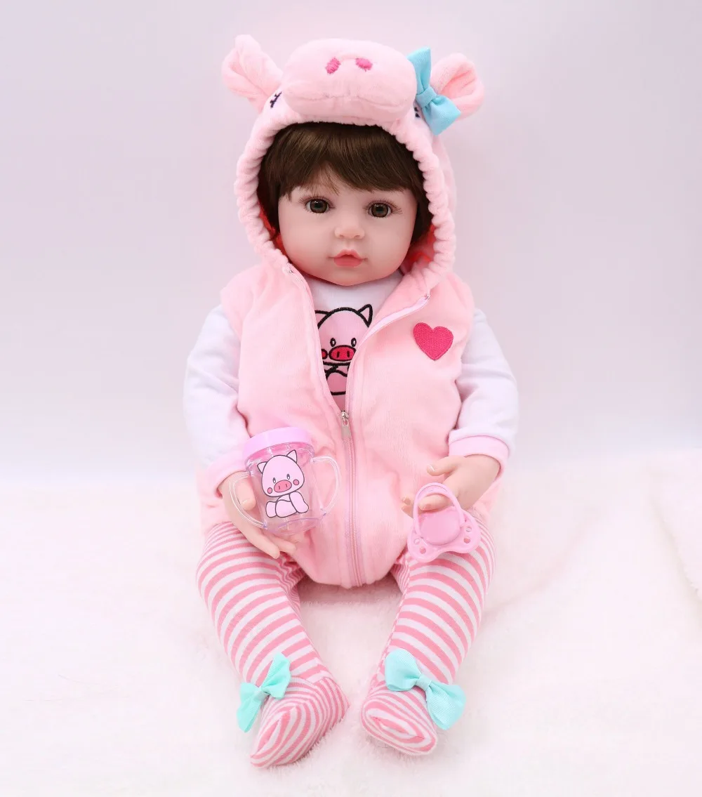 

Bebe Reborn toddler girl doll 48cm piggy dress soft stuffed body silicone rebron baby dolls for children gift