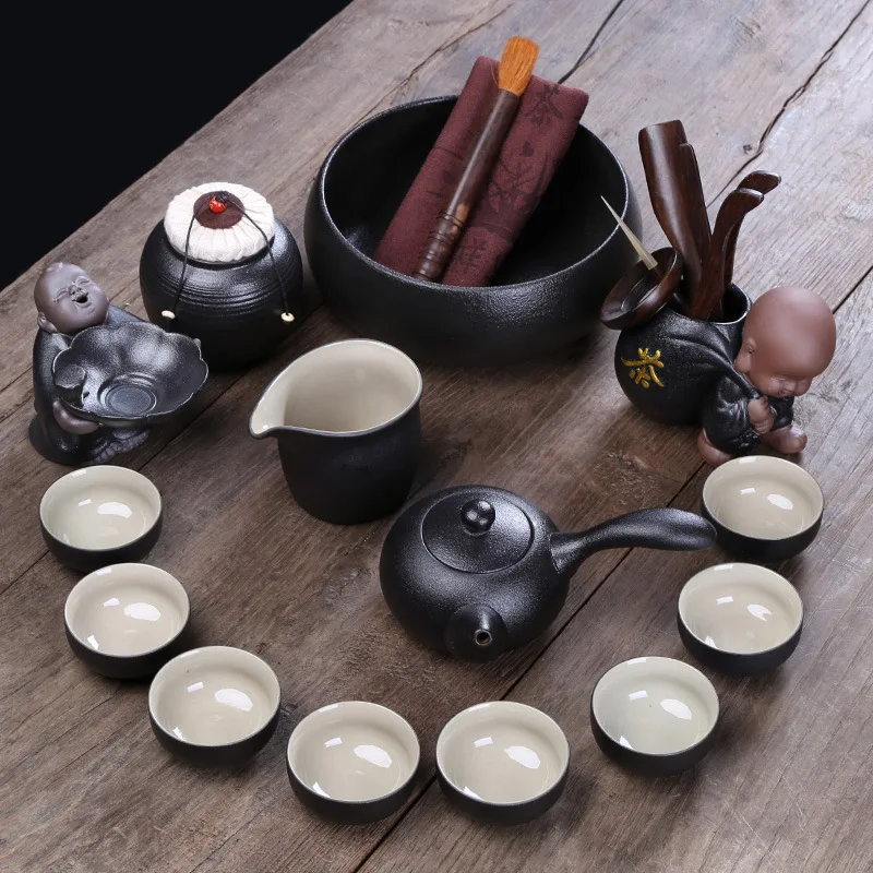 

Black Pottery Tea Set Creative Japanese Style Tea Art Gift Ceramic Kung Fu Tea Set Manufacturers Direct Selling Customizable a G