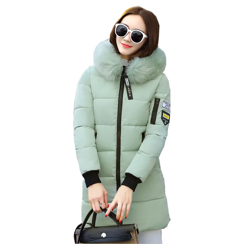 Women Winter Hooded Mid-long Jacket New Fashion Fur collar Thickening Warm Cotton Coat Casual Slim Female Parkas NZYD261A