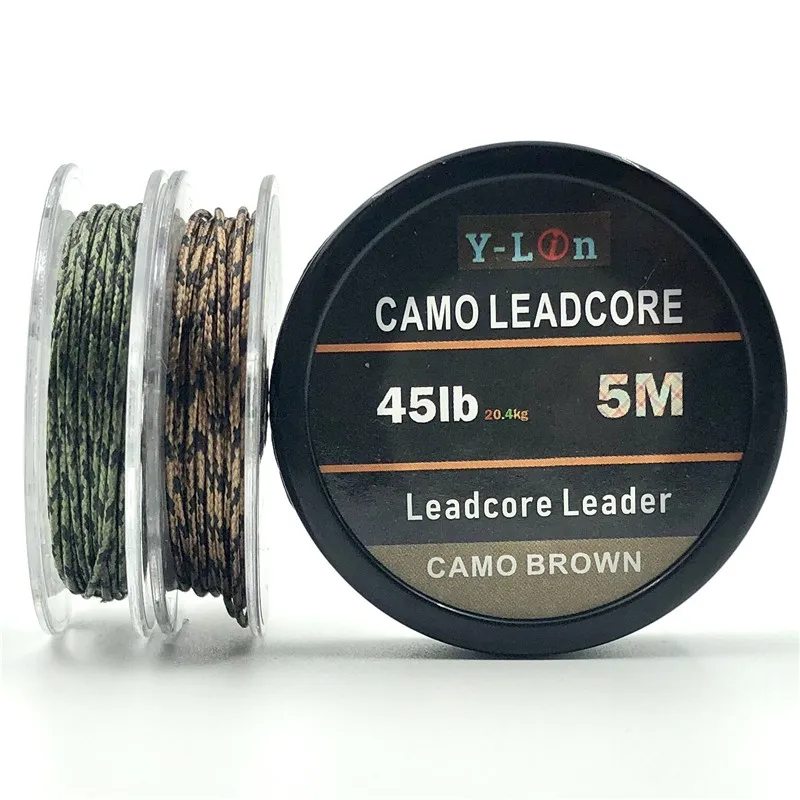 5m Braided Lead Core Carp Leader Line Camo Brown Mainline Leadcore for Carp Rig Chod Helicopter Rig Carp Coarse Fishing Line
