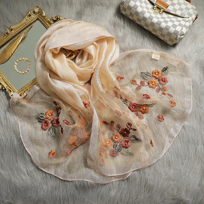 Высокое качество Шелковый шарф шерсть пашмины Для женщин шалей цветочной вышивкой леди зимний теплый шарф бандана платки шарфы