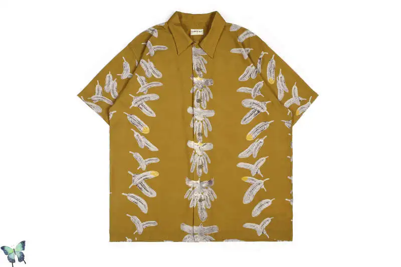 

Kapital Short Sleeve Shirt Eagle Feather Lapel Cardigan Silk Fashion Top Casual Simple Men and Women Short Sleeve Shirt