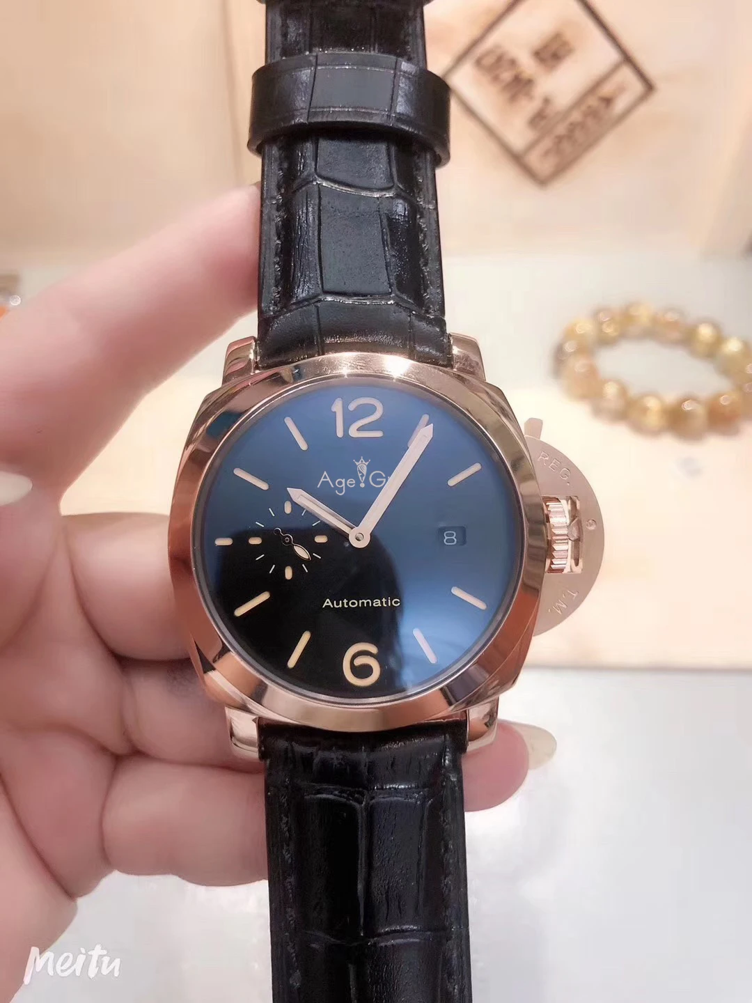 

Luxury Brand Men Automatic Mechanical Sapphire Rose Gold Stainless Steel 3 Day Luminous 1950 Sport Watch Ceramica Black Leather