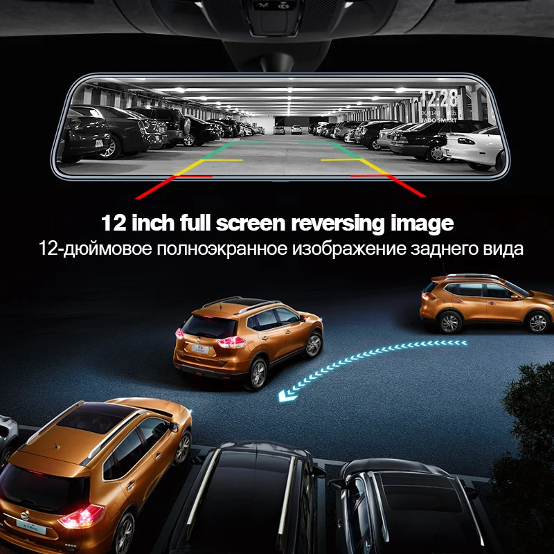  JADO 2019 G840 12-inch Streaming RearView Mirror Car Dvr Camera Dashcam FHD Dual 1080P Lens Driving