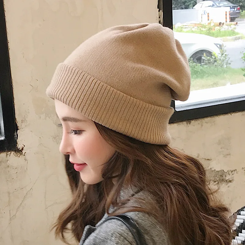 

Winter Hats For Women Beanies Korean Wool Knitted Cap Ladies Simple Warm Bonnet Gorras Hat With Button Korean Style New
