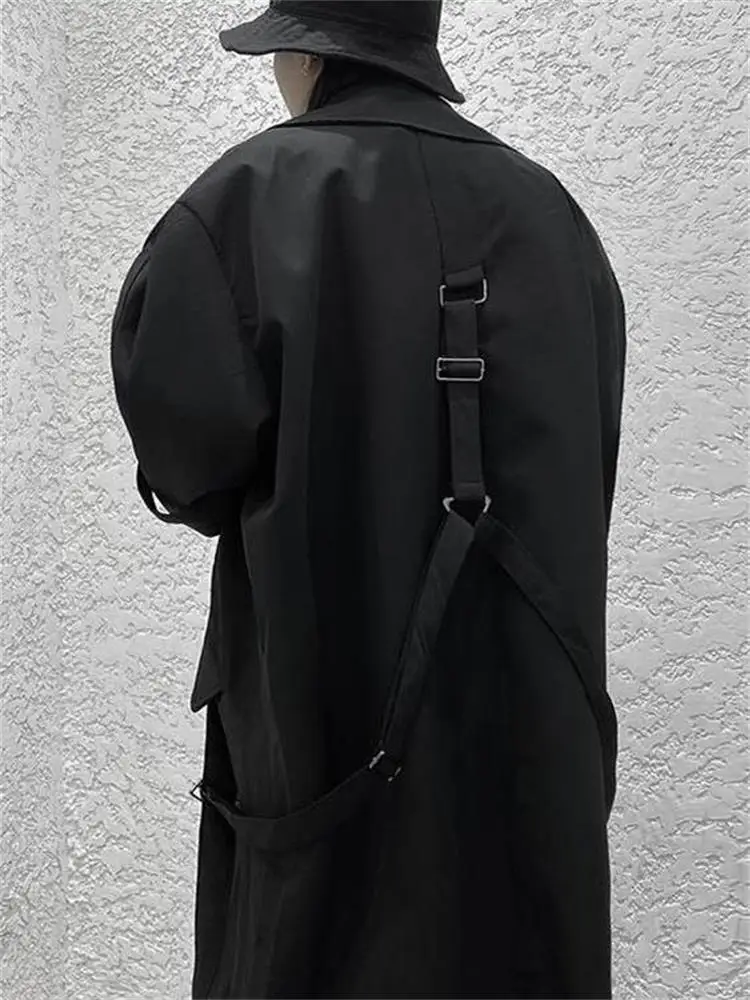 

Men's Long Trench Coat Spring And Autumn New Style Personality Tooling Wind Harness Design Leisure Loose Large Size Coat