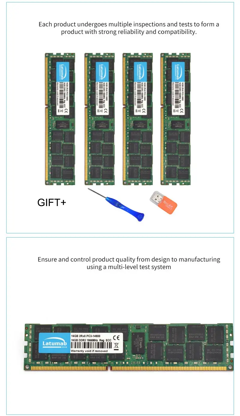 Latumab 16 Гб оперативной памяти, 32 Гб встроенной памяти, 64 ГБ DDR3 1866 МГц PC3 14900 регистровая и ecc-память Серверная Память RAM память пк модуль памяти RAM кода коррекции ошибок 1 шт./2 шт./4 шт