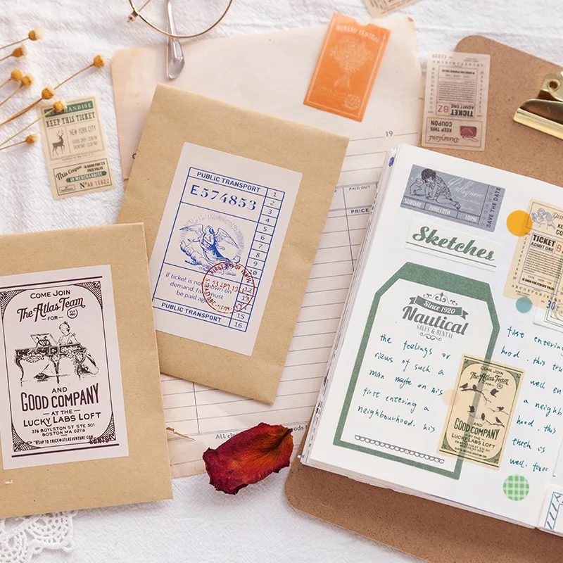 JIANWU 45pcs Retro Bills Series Sticker Pack DIY Decorative Journal Material Sticker Scrapbook Collage Stationery Back To School afbeelding