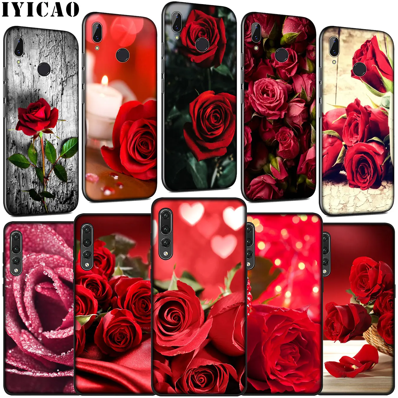IYICAO Valentine's day roses flowers Soft Silicone Case for Huawei P30 P20 Pro P10 P9 Lite Mini 2017 2016 P Smart Z Plus 2019 |
