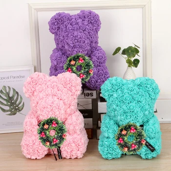 

40cm Bear Rose Artificial Soap Roses Flower Valentine Garland Teddi Bear Eternal Rose Friend Love Christmas Gifts