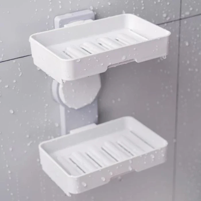 Newly Double Layer Draining Soap Holder Box Strong Sucker Soap Dish for Bathroom Kitchen XSD88