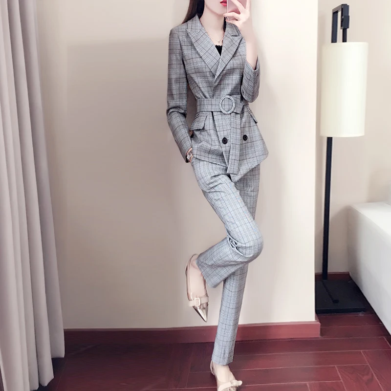 Mode Dames комплект в клетку Nieuwe Herfst Koreaanse Тонкий темперамент Britse Stijl Kleine Pak Lente Tweedelige Tij