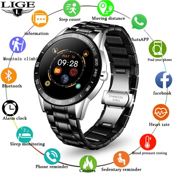 

LIGE Smart Watch Men IP67 Waterproof Fitness Tracker Blood Pressure Heart Rate Pedometer For Android iOS Sports Smartwatch +Box