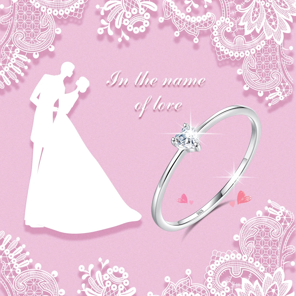 Подлинный eleshe, 925 пробы, серебряное кольцо на палец, Кристальное, простое сердце, свадебные кольца для женщин, обручальное,, Серебряное ювелирное изделие