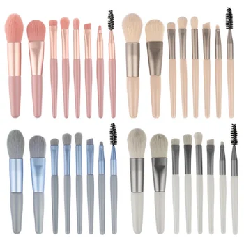 

New 8 mini makeup brushes matte wooden handle portable soft hair makeup brush set cross-border beauty tools