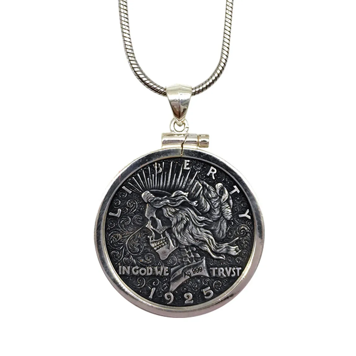 999 Sterling Silver statue of liberty pendant Peace Dollar European and American Necklace retro punk personality men | Дом и сад