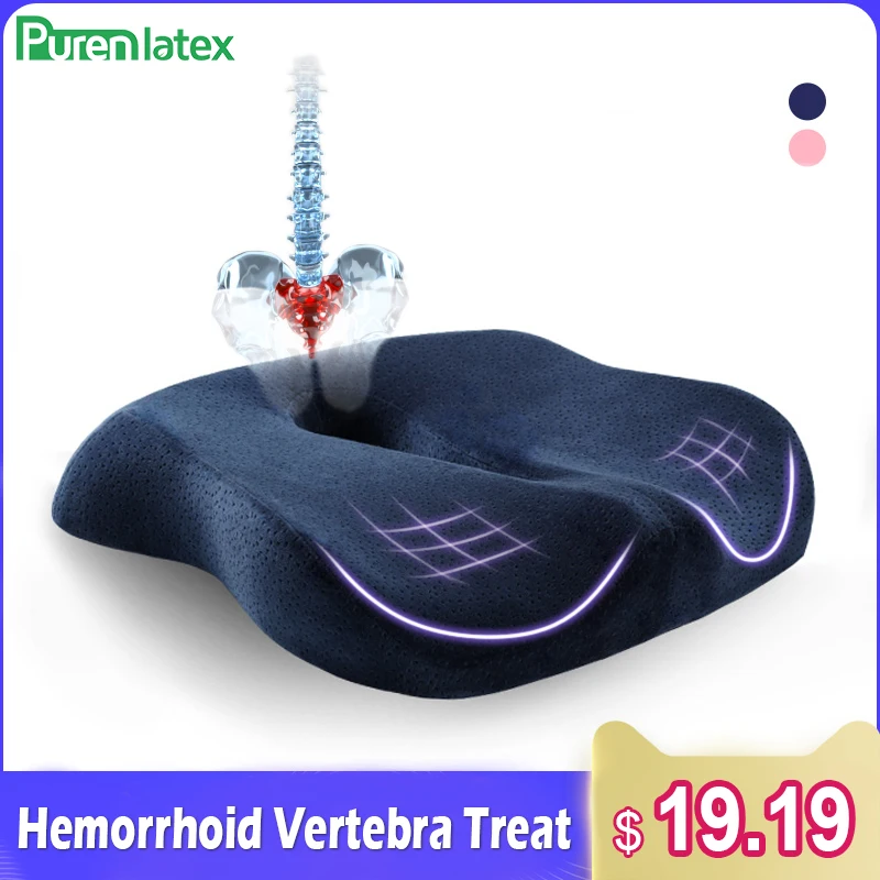 

PurenLatex Cushion on Chair Orthopedic Pillow Coccyx Cushion Car Seat Prevent Hemorrhoid Treat Memory Foam Slow Rebound Pressure