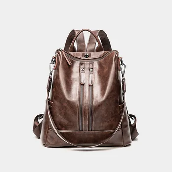 

Soft leather retro shoulder bag female 2020 new wild fashion travel backpack multi-function mummy bag
