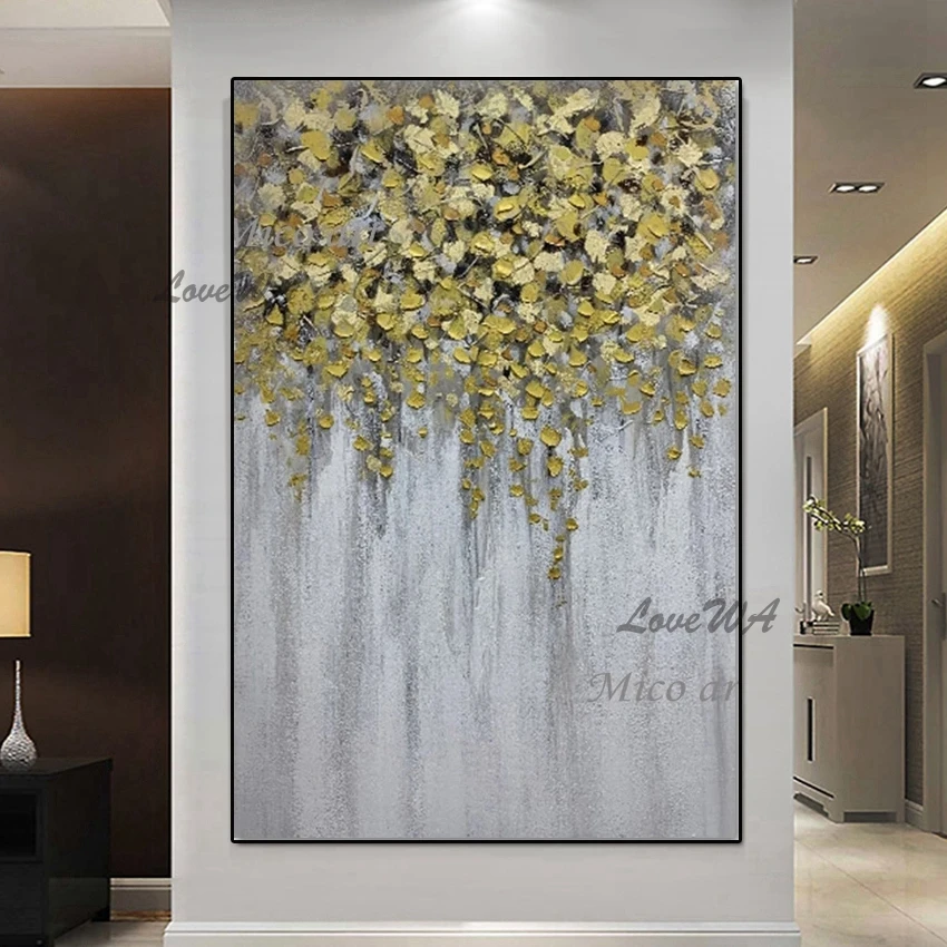 

Home Decorative Art Pictures Hand Painted Modern Abstract Yellow Wall Art Oil Paintings Acrylic Canvas Wall Sticker No Framed