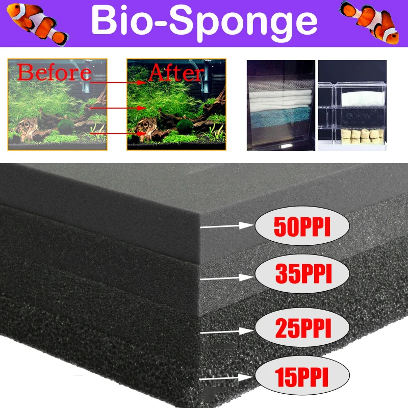 

Aquarium Accessories Biochemical Decoration Filter Cotton Sponge Aquarium Filter Fish Tank Pond Black Foam Sponge 15 25 35 50PPI