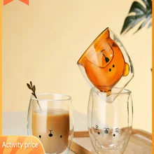 Cup Glass Mug Coffee-Cup Christmas-Cup Gift 2-Tier Milk-Juice Office Anti-Scald Cartoon-Animal