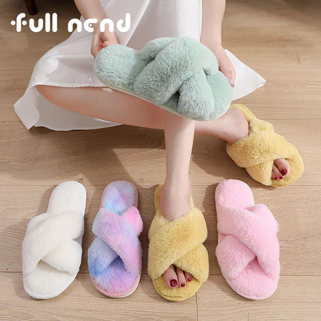 Women's Fuzzy Fluffy Furry Fur Slippers Flip Flop Winter Warm Cozy