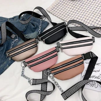 

Women Solid Chain Phone Belt Pouch PU Leather Classic Texture Creative Design Chic Fanny Chest Pack Crossbody Purse
