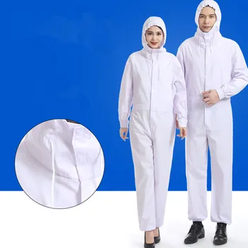 

White Women's Coveralls Overalls Workshop Uniforms Food Factory Jumpsuit Hooded Long Sleeve Plus Size A341