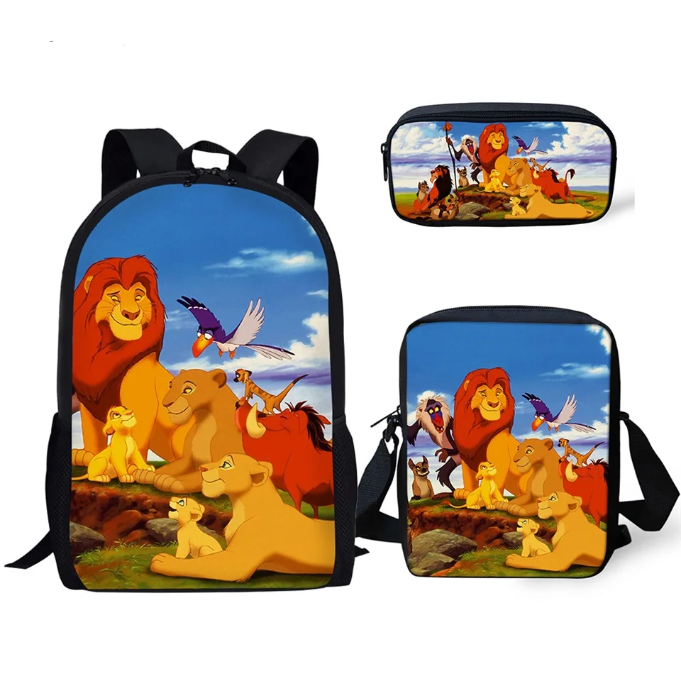 

Children's School Backpack Kawaii The Lion King Pattern School Book Bags Cartoon Little Animal 3PCs Set Students Bags Mochilas